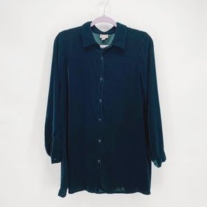 J. Jill Evergreen Velvet Button Front Tunic